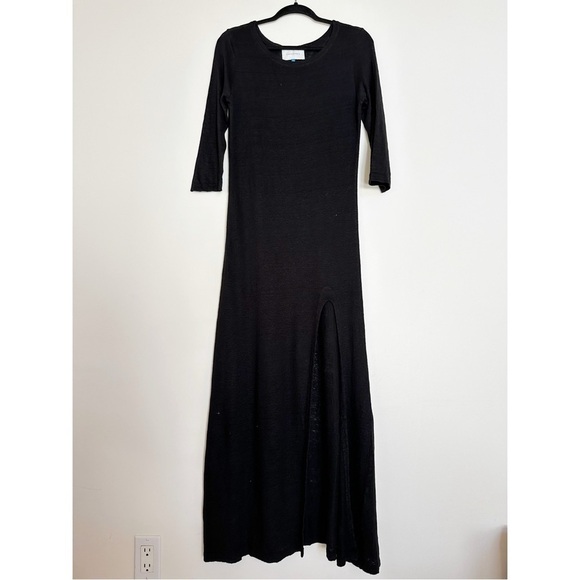 SOLID & STRIPED black 100% linen long 3/4 sleeve midi maxi tshirt dress - Picture 1 of 10
